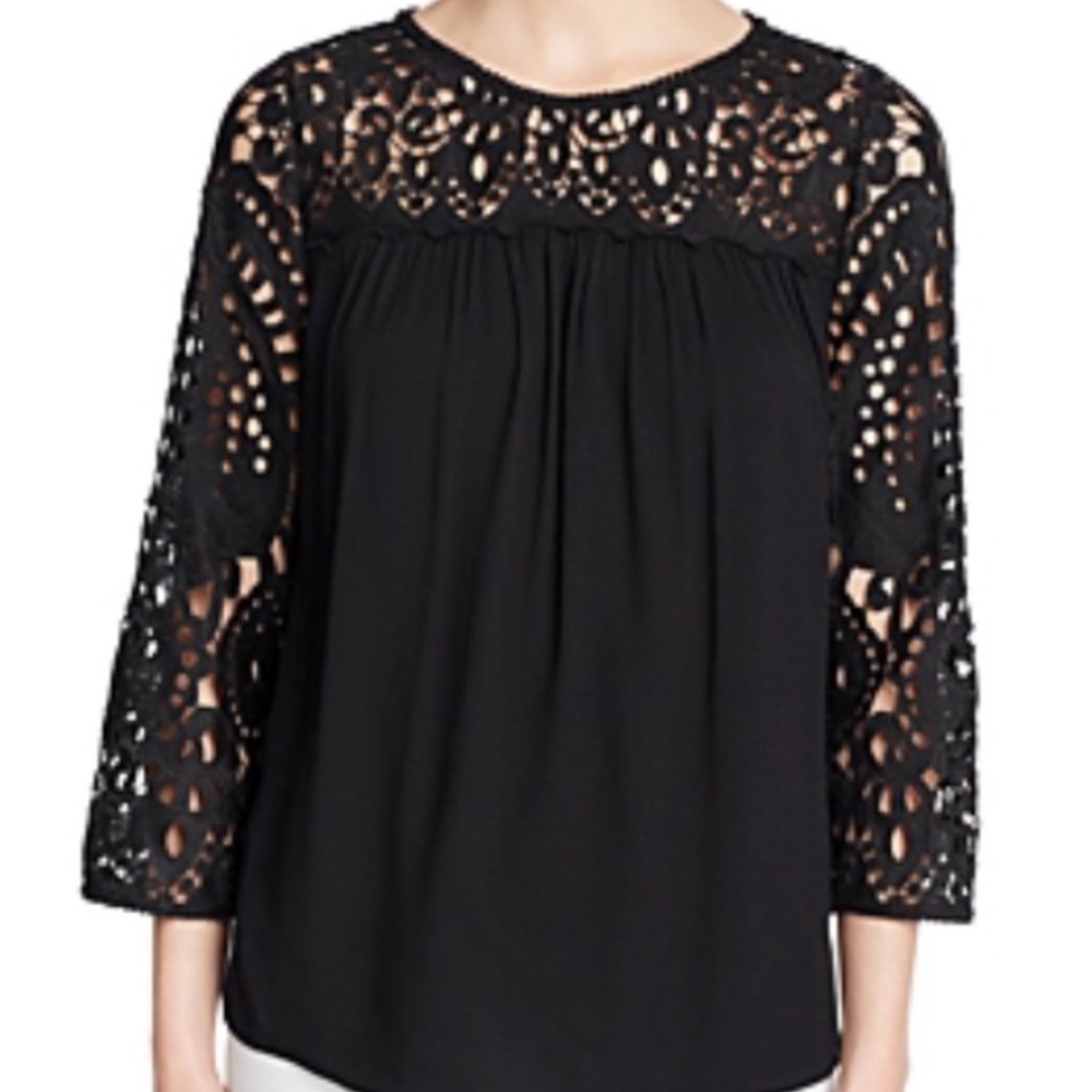 Joie Lindy Crochet Inset Blouse Black M